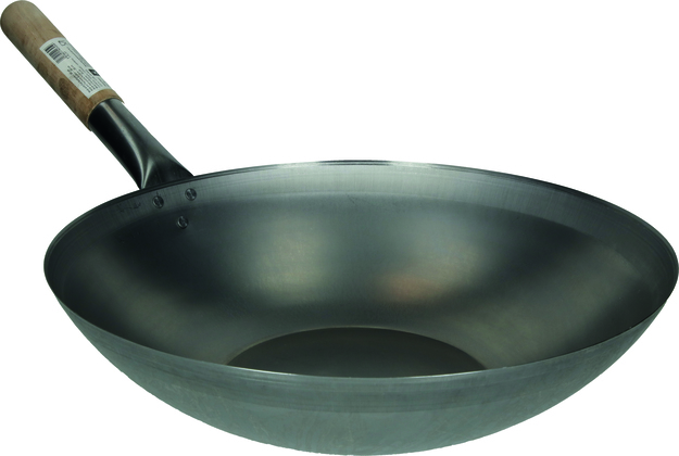 Flacher Wok mit Holzgriff (33 cm)
